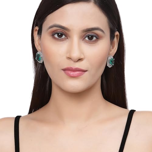 Rhodium-Plated American Diamond Stud Earrings